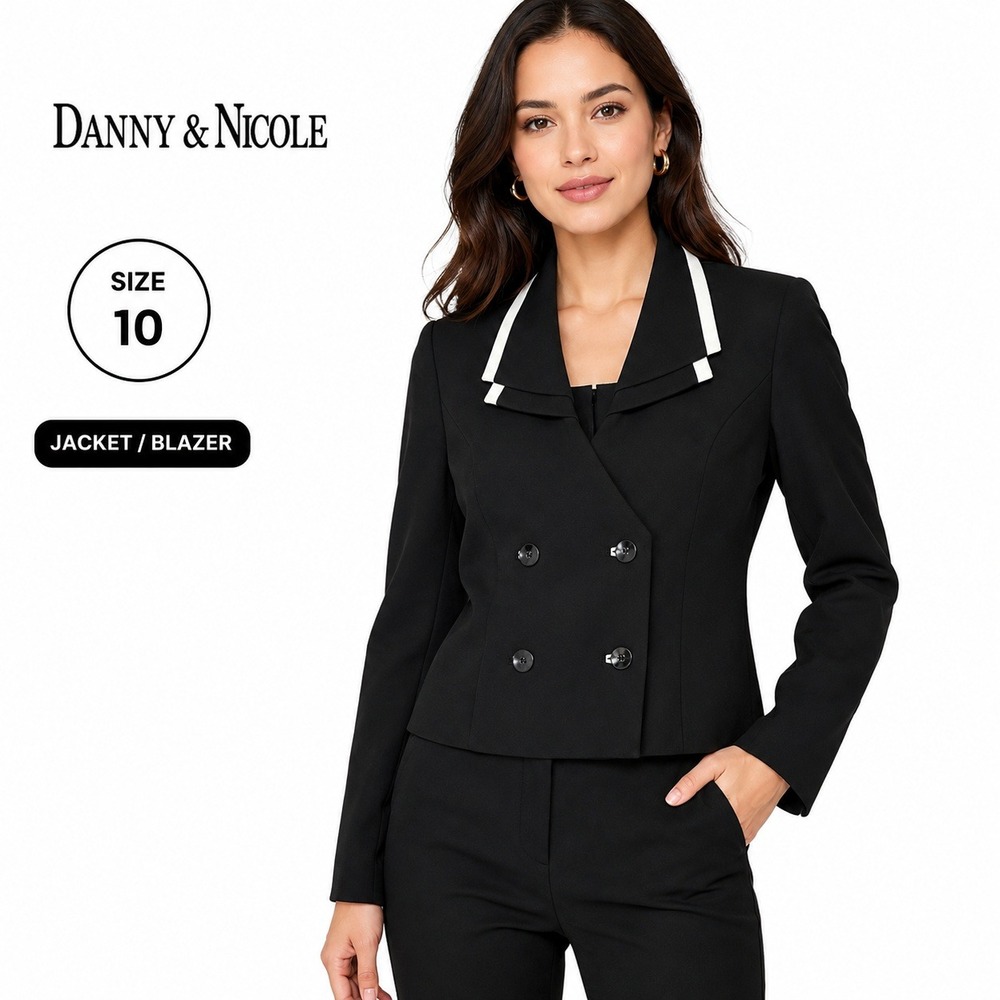 Danny & Nicole Blazer Women 10 Black‎ Solid Double Breasted Career Nautical Mod